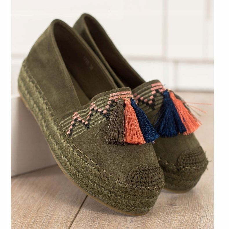 Coura Espadrile din piele de căprioară cu franjuri verde 2 Coura Espadrile din piele de căprioară cu franjuri verde 2