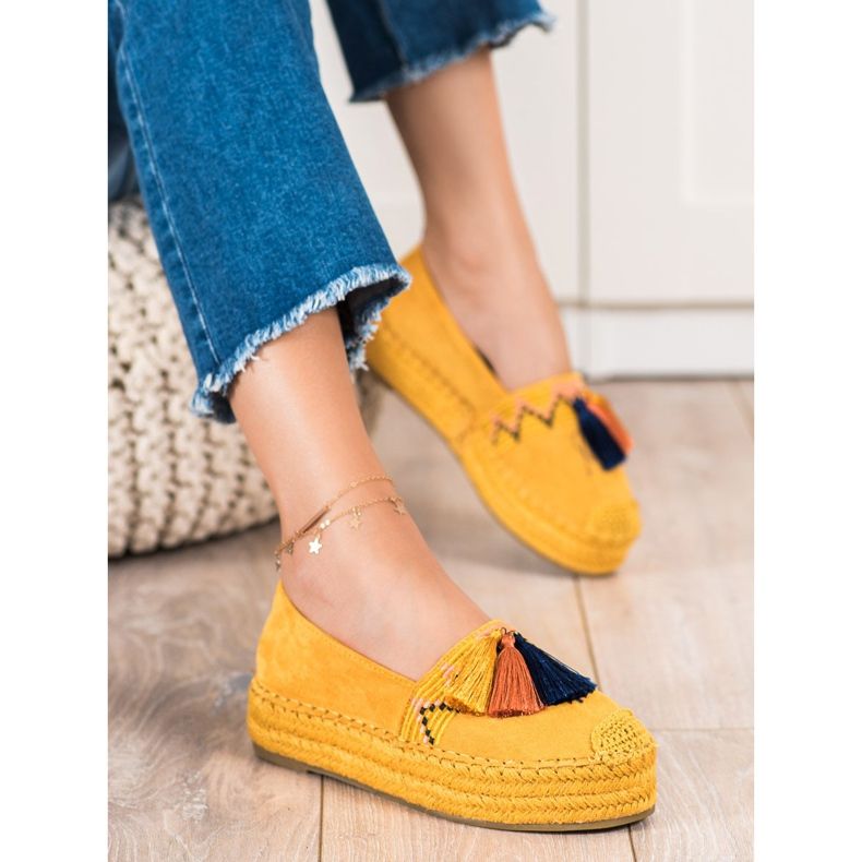 Coura Espadrile din piele de căprioară cu franjuri galben 1 Coura Espadrile din piele de căprioară cu franjuri galben 1