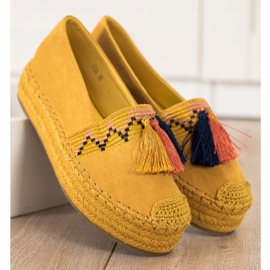 Coura Espadrile din piele de căprioară cu franjuri galben 2