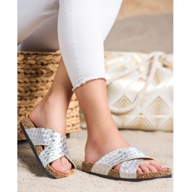 Bona Papuci confortabili din piele ecologică argint 2