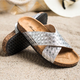 Bona Papuci confortabili din piele ecologică argint 1