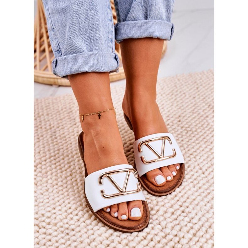 Nicole Papuci clasici de piele pentru femei, alb Evie de aur 1