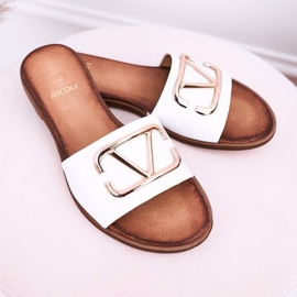 Nicole Papuci clasici de piele pentru femei, alb Evie de aur 2