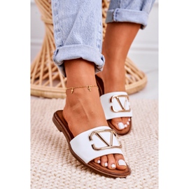 Nicole Papuci clasici de piele pentru femei, alb Evie de aur 3