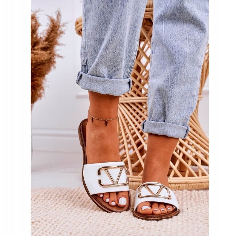 Nicole Papuci clasici de piele pentru femei, alb Evie de aur 4