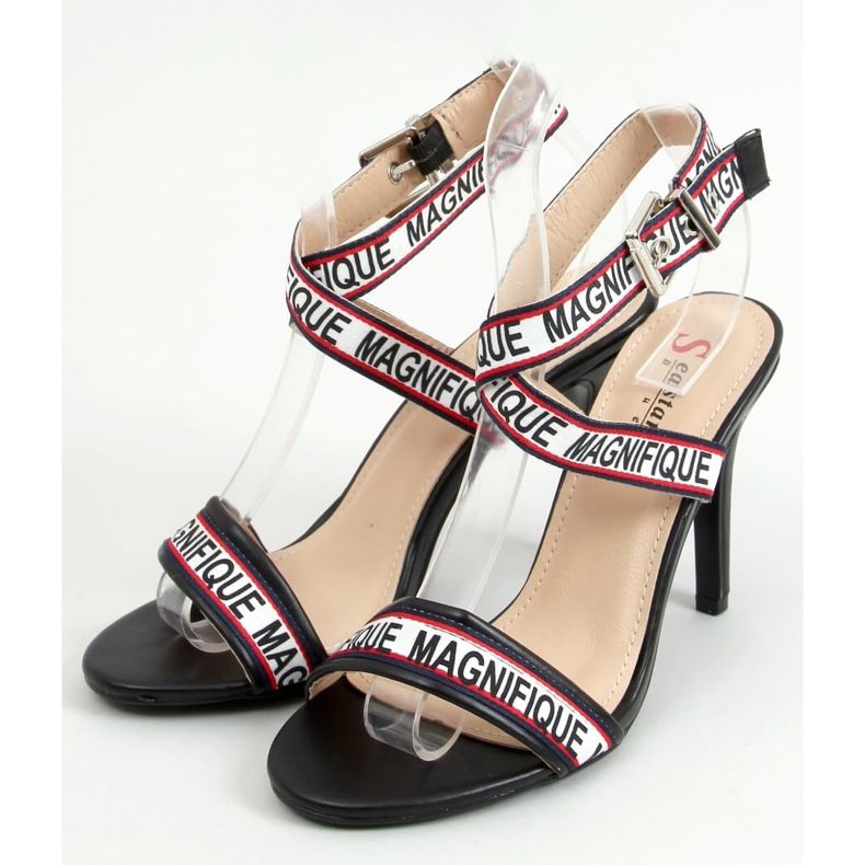 Sandale negre pe toc înalt LL-170P Negru alb 1