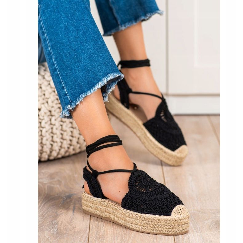 Seastar Espadrile legate pe platformă negru 1