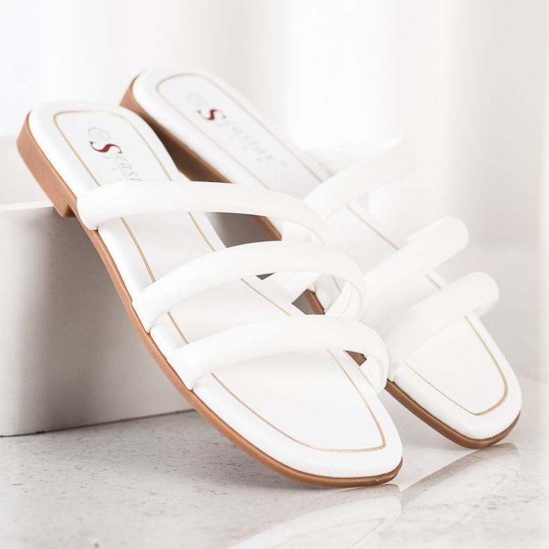 Seastar Papuci din piele ecologică cu curele alb 2