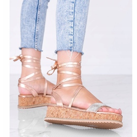 Sandale roz legate cu zirconi Ves de aur 1