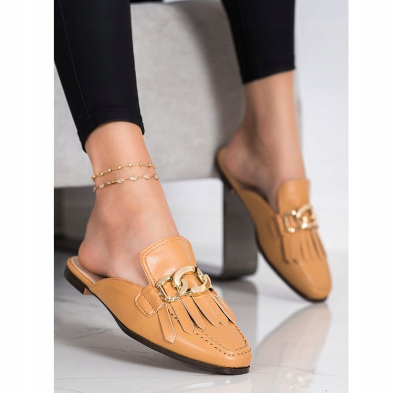 Seastar Papuci eleganți cu ornament maro 1 Seastar Papuci eleganți cu ornament maro 1