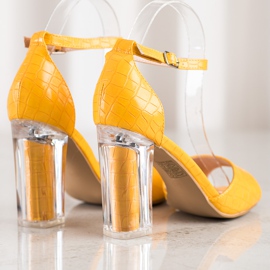 Renda Sandale cu toc transparent galben 1