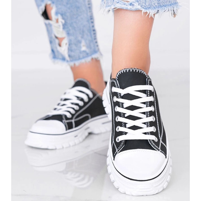 Adidași negri de damă pe talpă groasă Georgia negru 1