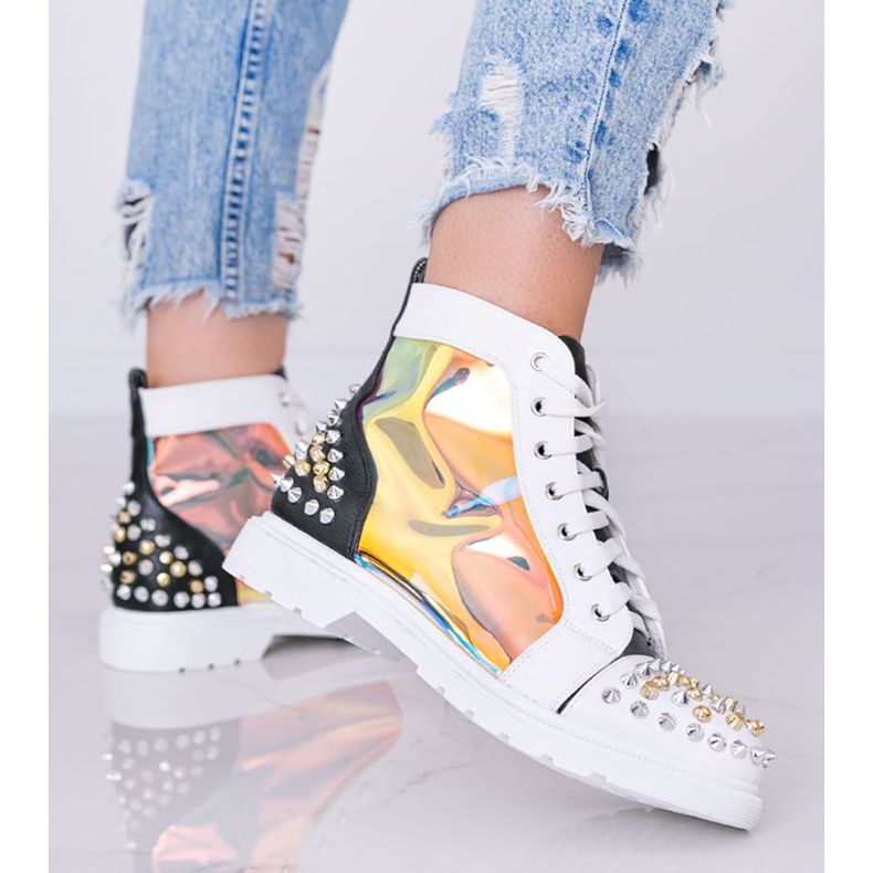 Cizme transparente alb-negru cu știfturi Lea 1