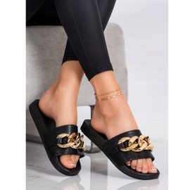 SHELOVET Papuci Negri Cu Ornament negru 2