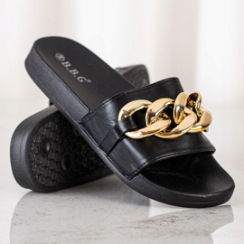 SHELOVET Papuci Negri Cu Ornament negru 1