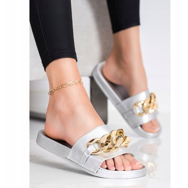 SHELOVET Papuci Argintii Cu Ornament 2