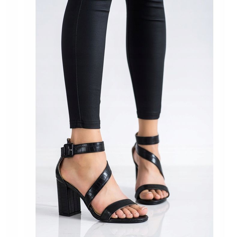 Renda Sandale Pe O Bară Cu Piele Eco negru 2 Renda Sandale Pe O Bară Cu Piele Eco negru 2