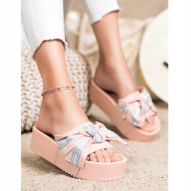 SHELOVET Papuci de modă cu arc roz 1