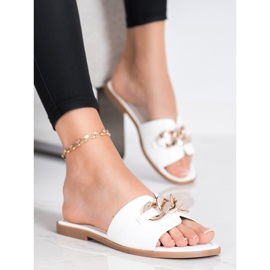 SHELOVET Papuci cu ornament auriu alb 2