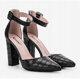 Pompele negre pe stâlp în modelul de piele de crocodil Glamour negru 1