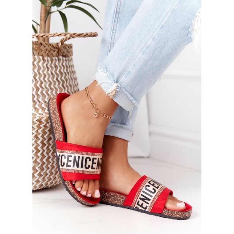 Flip Flops roșii pe plută cu zirconiu cubic Fii frumos roșu 2