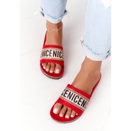 Flip Flops roșii pe plută cu zirconiu cubic Fii frumos roșu 1