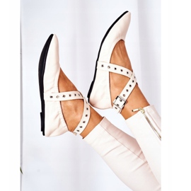 Balerini pliabile din piele Lu Boo bej 1