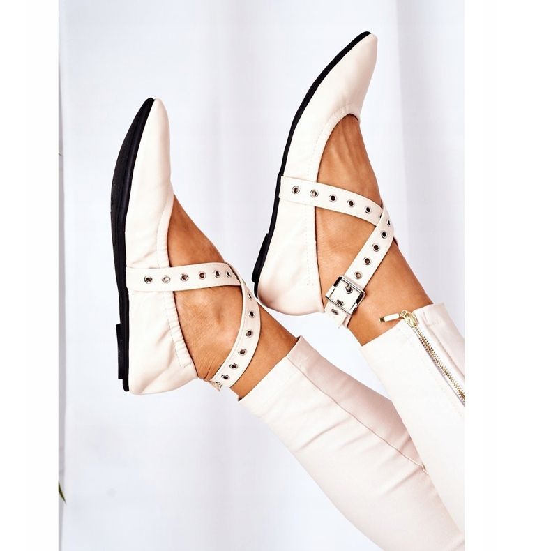 Balerini pliabile din piele Lu Boo bej 1