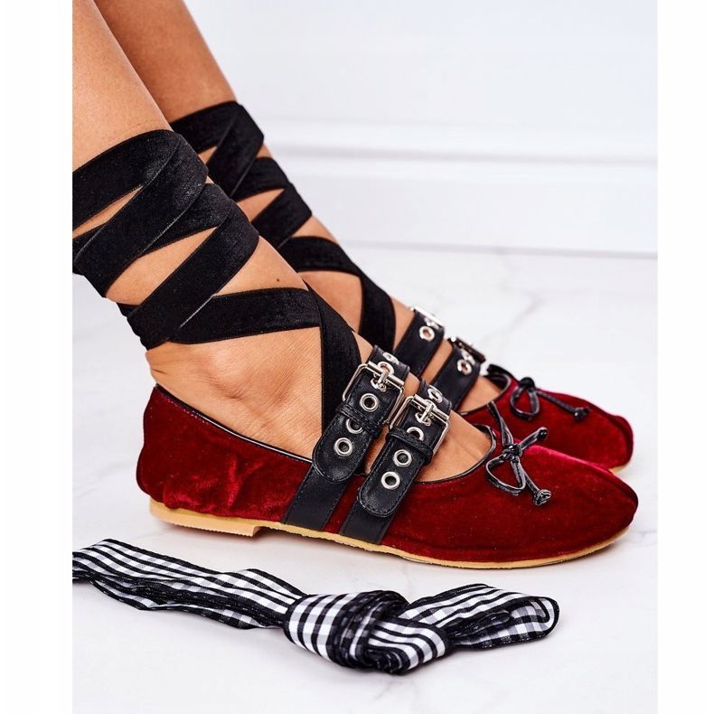 Tied Velour Ballerinas Lu Boo Burgundy roșu 1 Tied Velour Ballerinas Lu Boo Burgundy roșu 1