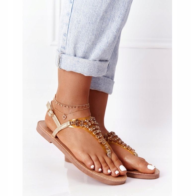 Sandale Flip-flops Cu Pietre Lu Boo Golden de aur 2