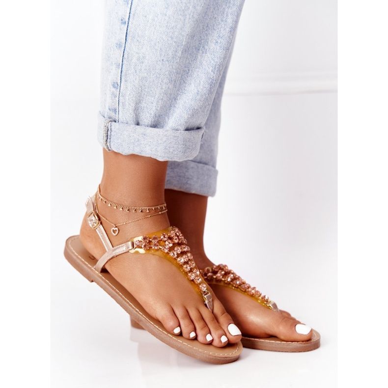 Sandale japoneze cu pietre Lu Boo din aur roz de aur 2