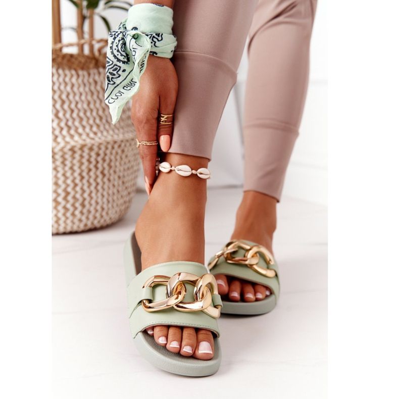 PS1 Papuci de cauciuc One Moment cu lanț verde deschis 1