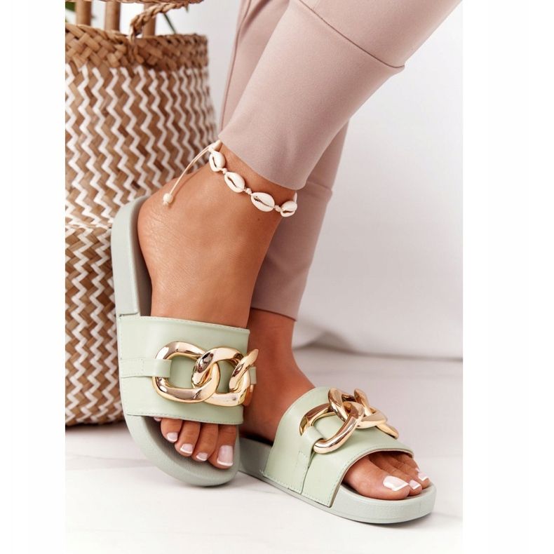 PS1 Papuci de cauciuc One Moment cu lanț verde deschis 2