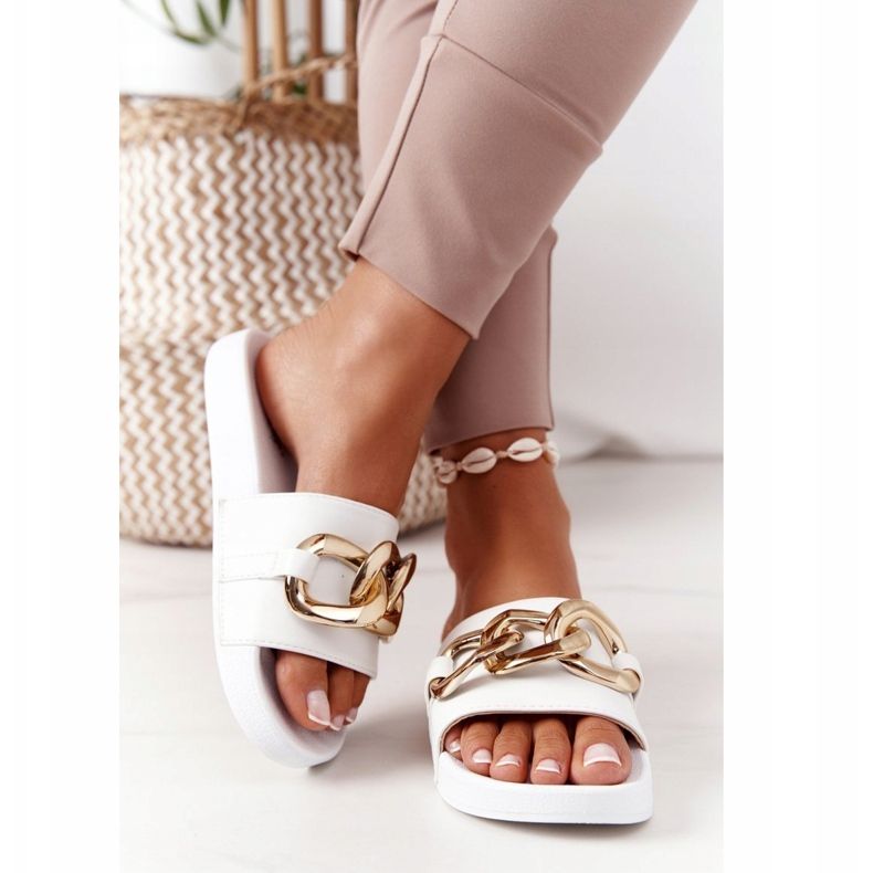 PS1 Flip Flops din cauciuc One Moment cu lanț alb 2