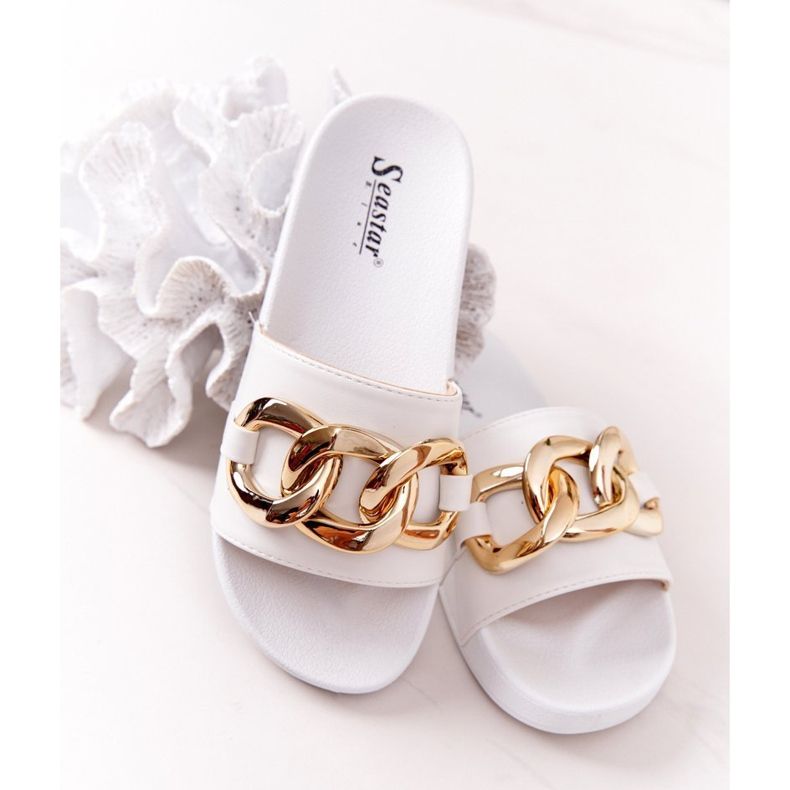 PS1 Flip Flops din cauciuc One Moment cu lanț alb 1