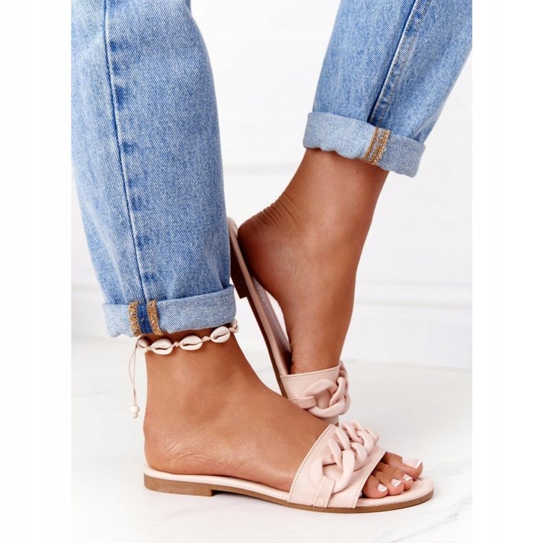 PS1 Papuci din piele cu un lanț bej pas cu pas 1