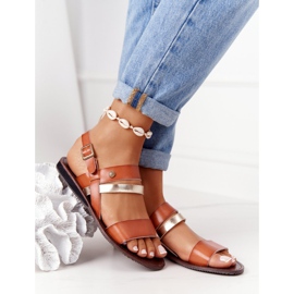 PE1 Sandale plate pentru femei, maro și auriu Doris de aur 2