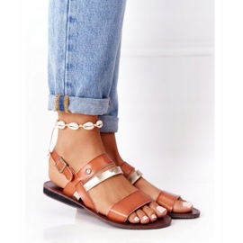 PE1 Sandale plate pentru femei, maro și auriu Doris de aur 1