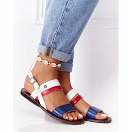 PE1 Sandale plate pentru femei, bleumarin și Doris alb maro albastru marin 2