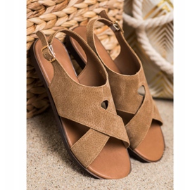 Sergio Leone Sandale plate din piele maro 1