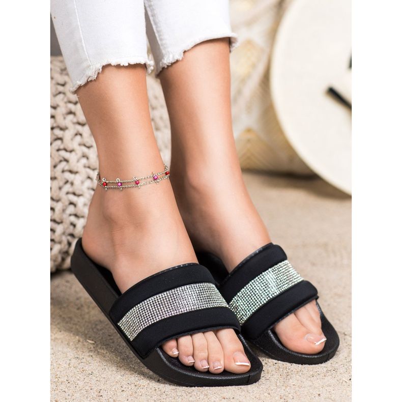 SHELOVET Papuci Cu Zirconiu Cubic negru 1