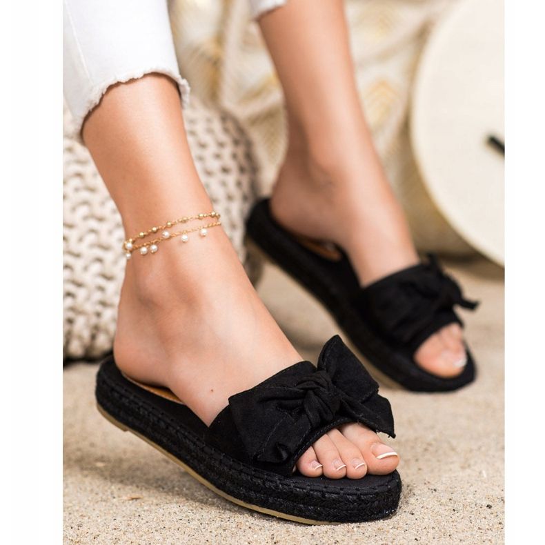 Coura Papuci Espadrile Cu Arc negru 1