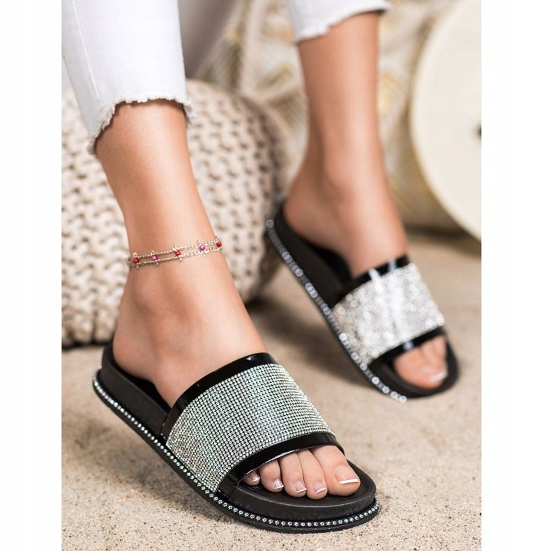 SHELOVET Papuci negri strălucitori negru 1