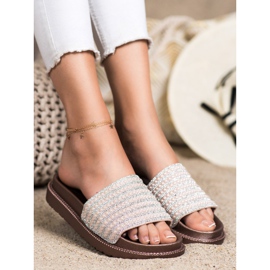 SHELOVET Papuci Pe Platforma Cu Zirconiu Cubic bej de aur 1