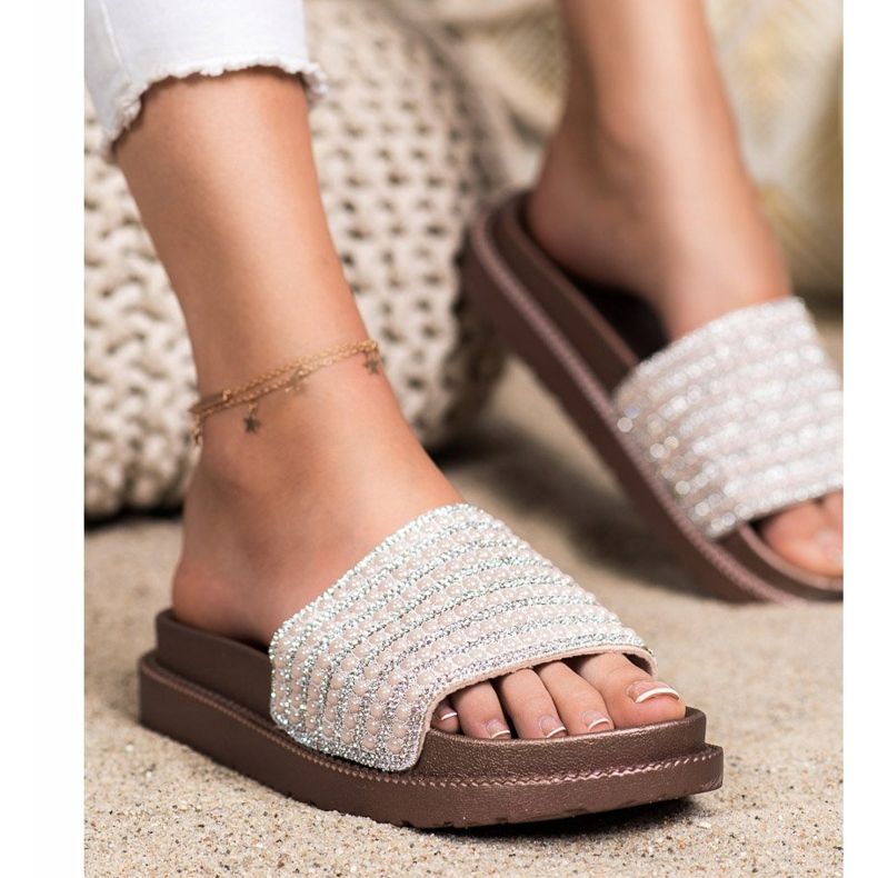 SHELOVET Papuci Pe Platforma Cu Zirconiu Cubic bej de aur 2