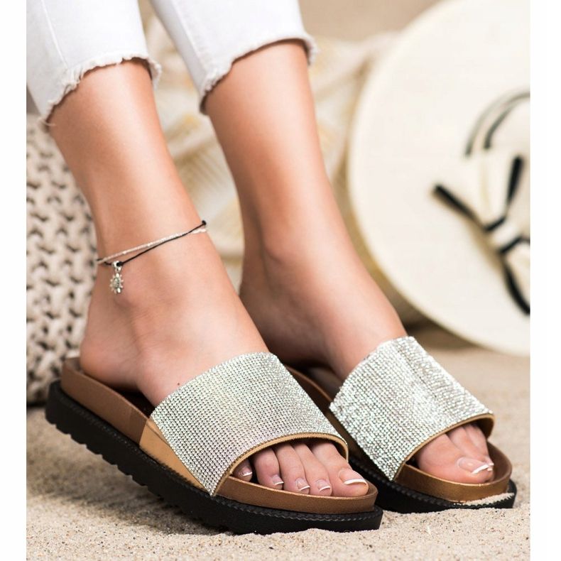 Kayla Papuci confortabili cu zirconiu cubic bej de aur 2