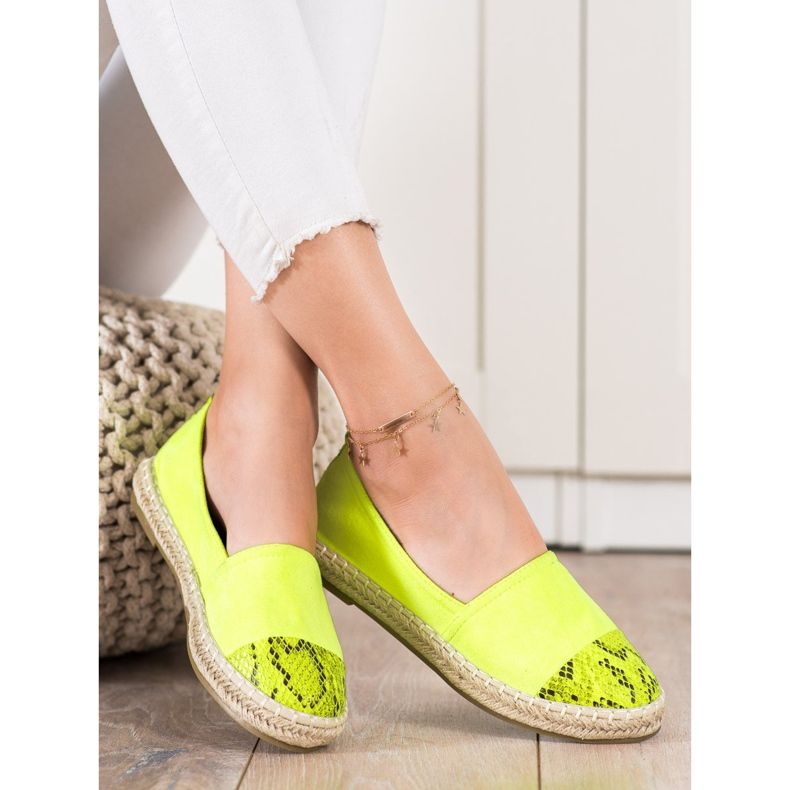 Bestelle Espadrile cu inserție cu imprimeu șarpe verde galben 1 Bestelle Espadrile cu inserție cu imprimeu șarpe verde galben 1