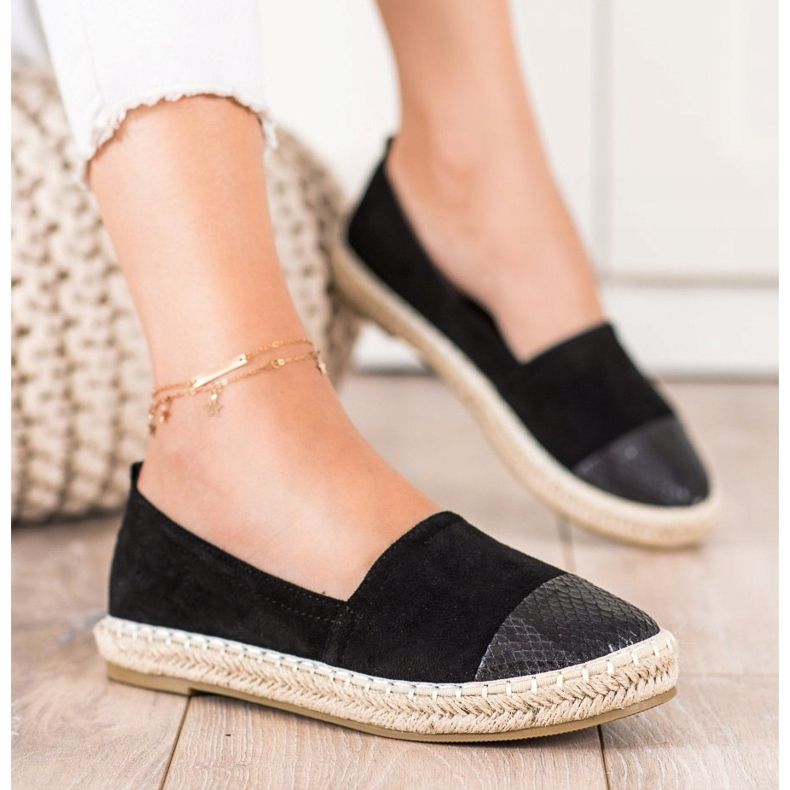 Bestelle Espadrile cu insert cu imprimeu șarpe negru 1