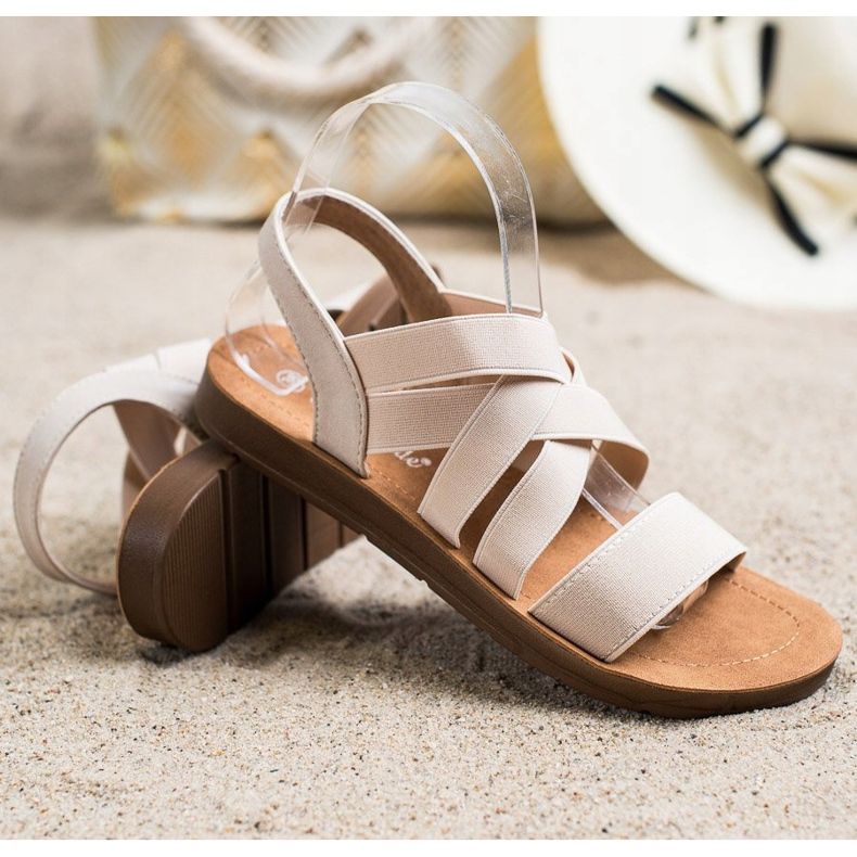 Super Mode Sandale alunecoase cu curele bej 1