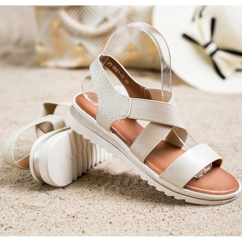 Best Shoes Sandale alunecoase cu sclipici de aur 1